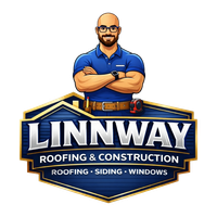 Logo for Linnway Roofing & Construction: Man with crossed arms, text "Linnway" and "Roofing & Construction".
