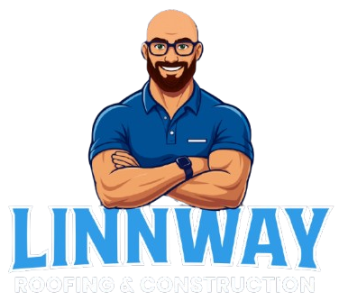 Logo for Linnway Roofing & Construction: Man with crossed arms, text "Linnway" and "Roofing & Construction".