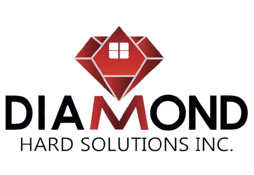 A logo for diamond hard solutions inc. with a red diamond in the middle