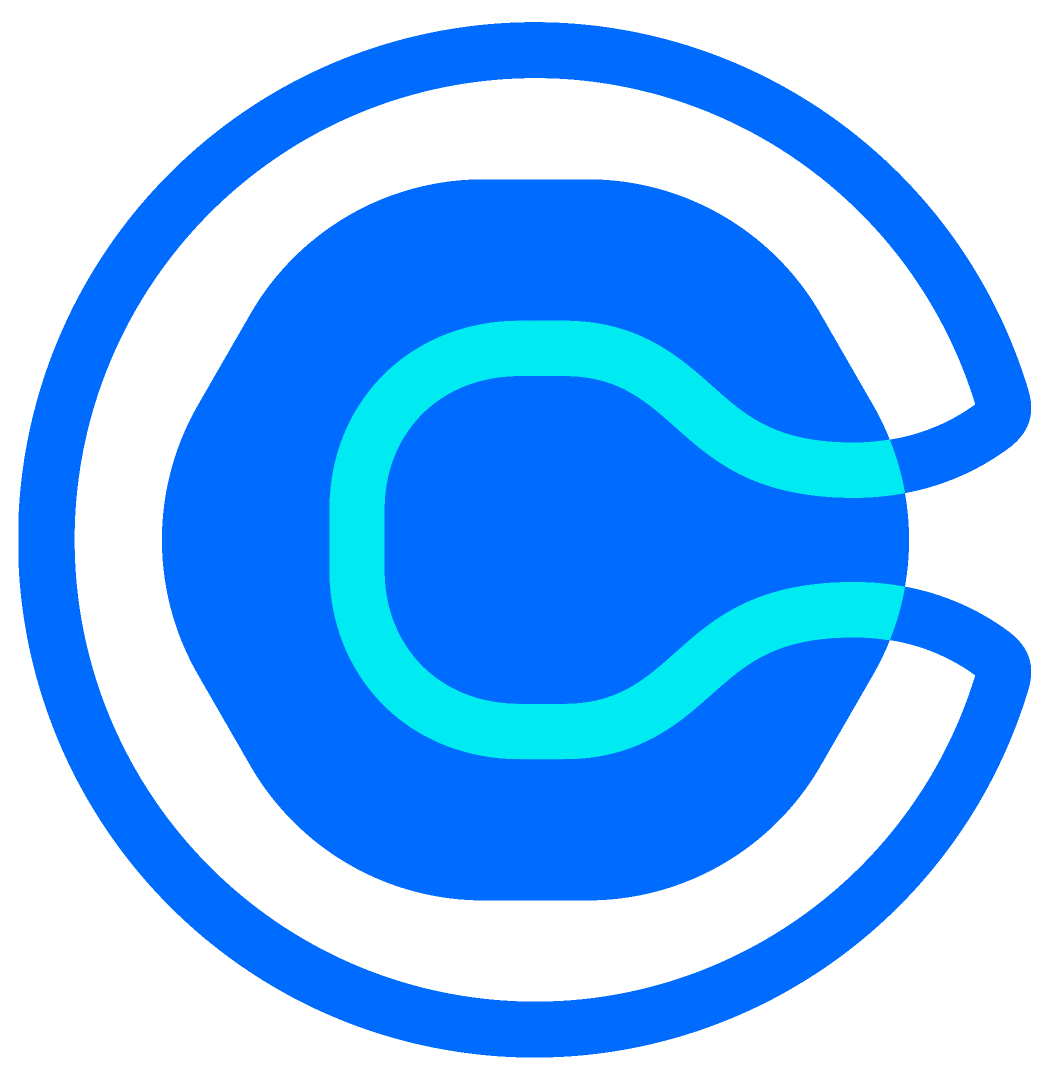 Blue and cyan stylized “C” logo on a white background