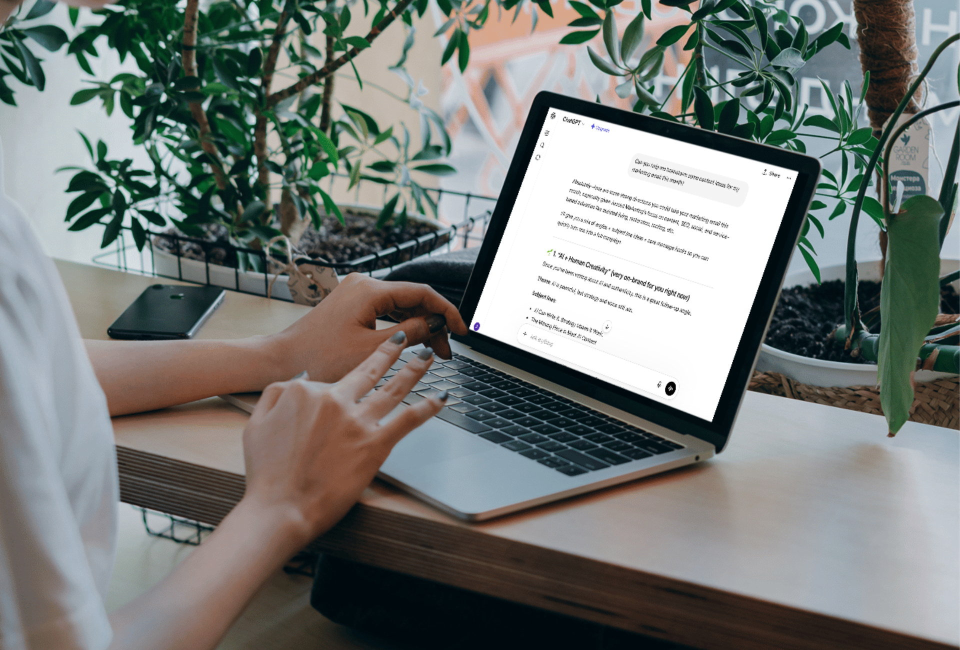 A person typing on a laptop with the ChatGPT interface open on the screen.