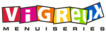 Logo &laquo; VAGREUX &raquo; multicolore et &eacute;clatant avec &laquo; MENUISERIES &raquo; en noir en dessous