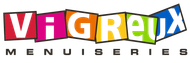Logo &laquo; VAGREUX &raquo; multicolore et &eacute;clatant avec &laquo; MENUISERIES &raquo; en noir en dessous