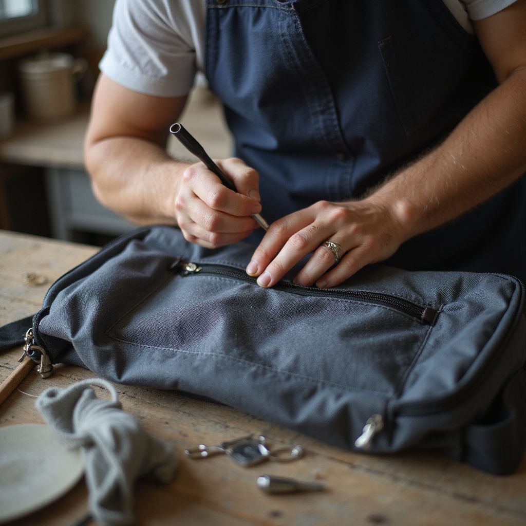 Craftsperson working on insulated tote bag by The Stever Co