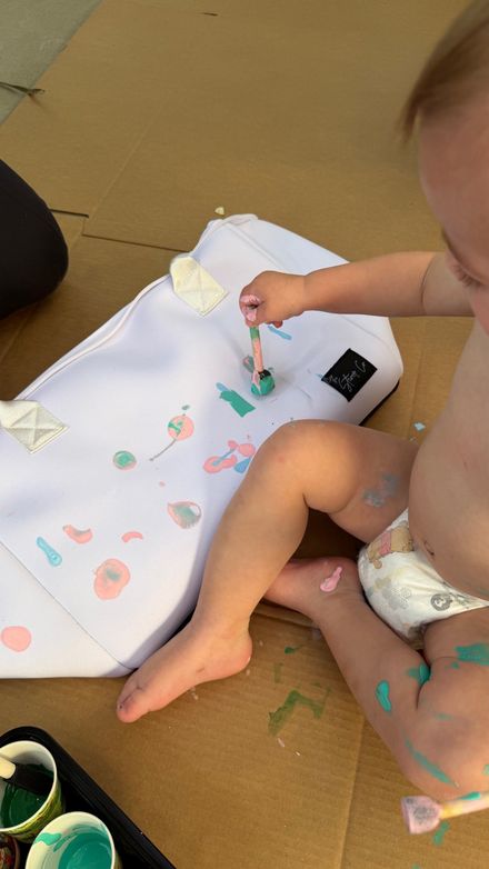toddler painting insulated tote bag for personalized Mother’s Day handprint gift