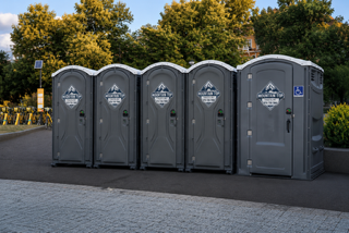 Gray portable toilet on a white background