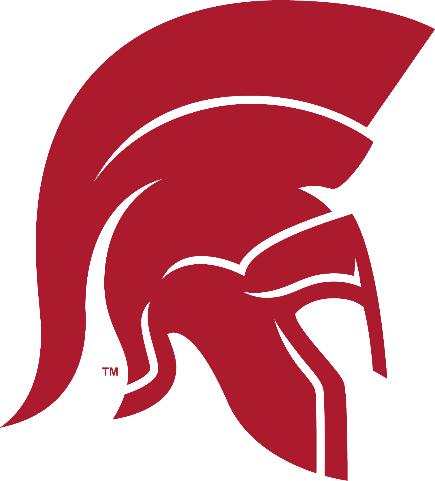 A red spartan helmet with the letters tm on it