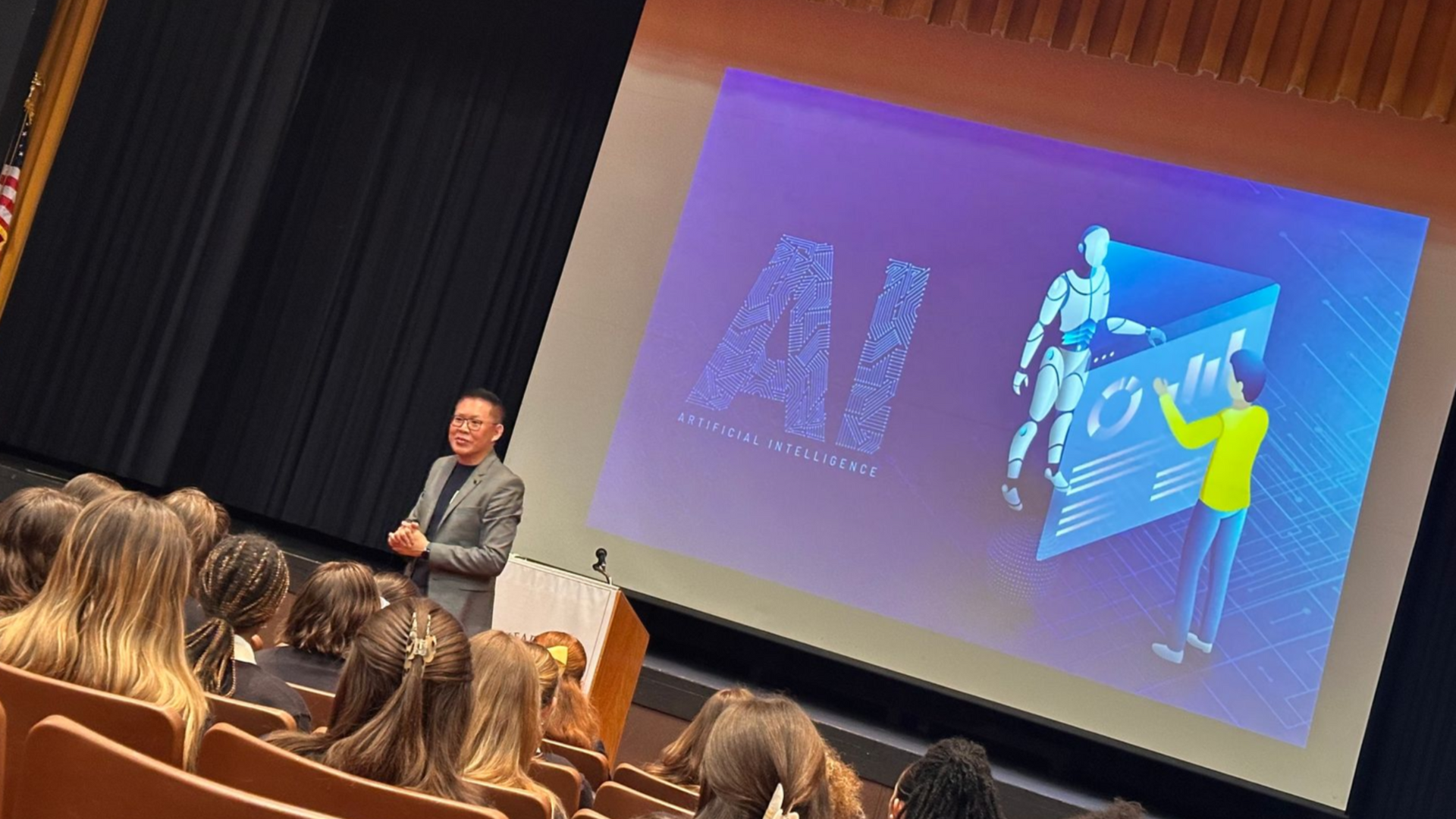 Dr. Alexander Chan speaking to SHA students about AI