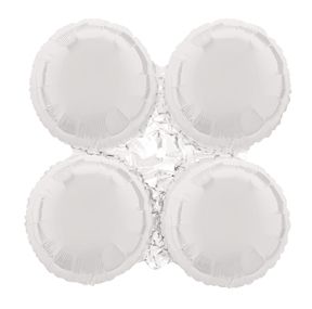 Four white circular balloons clustered together.