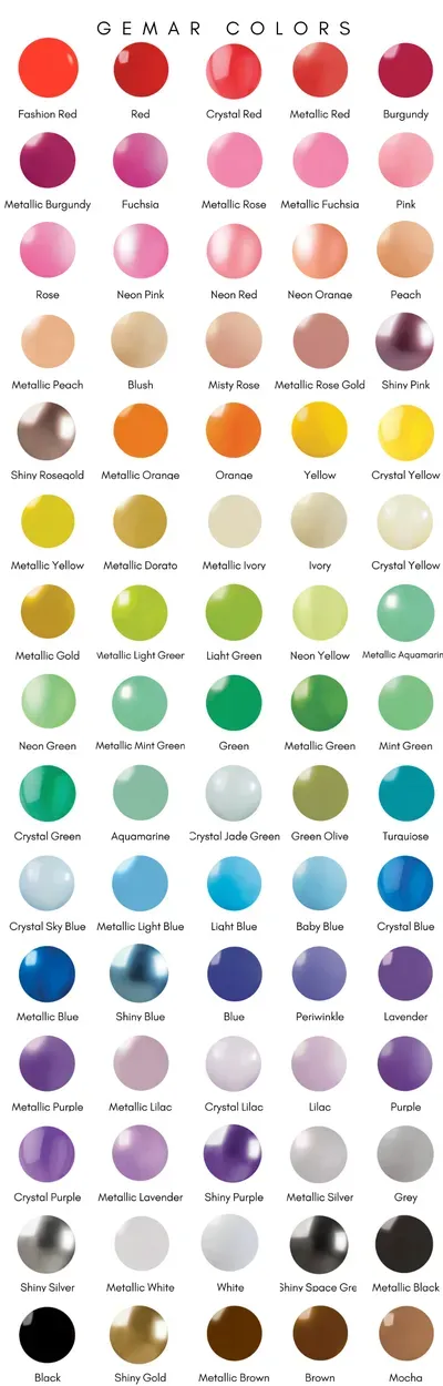 Color chart with various round color swatches, each with a label.