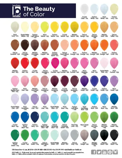 Balloon color chart with various shades of colors.