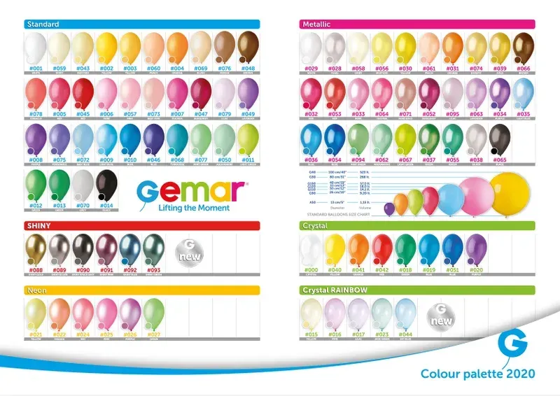 Color palette of Gemar balloons; various colors displayed in rows.