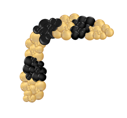 Balloon arch: black and gold balloons in an 