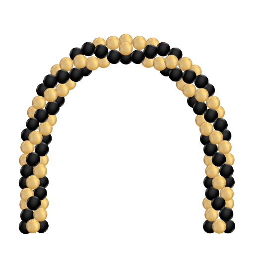 Balloon arch in black and gold colors.
