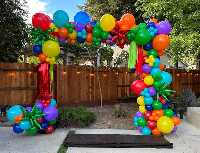 Colorful balloon arch with the number 