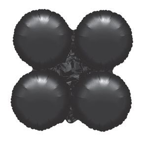 Four connected black round foil balloons.