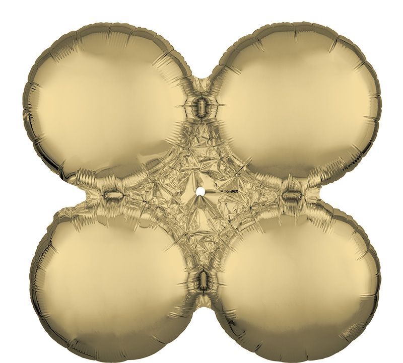Gold foil balloon cluster of four interconnected circles.