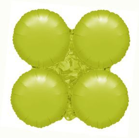 Four lime green round balloons clustered together.