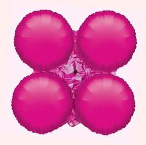 Four hot pink round balloons clustered together.