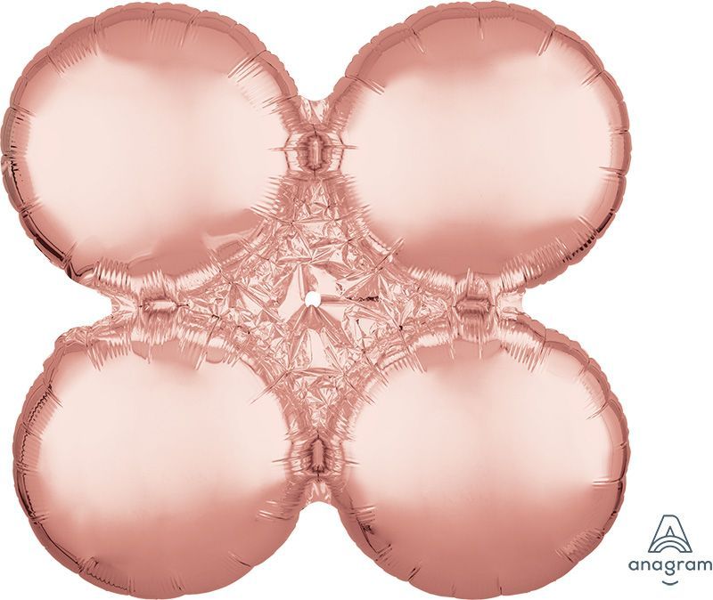 Rose gold foil balloon cluster of four connected spheres.