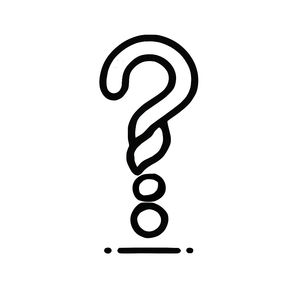 A black and white drawing of a question mark on a white background.