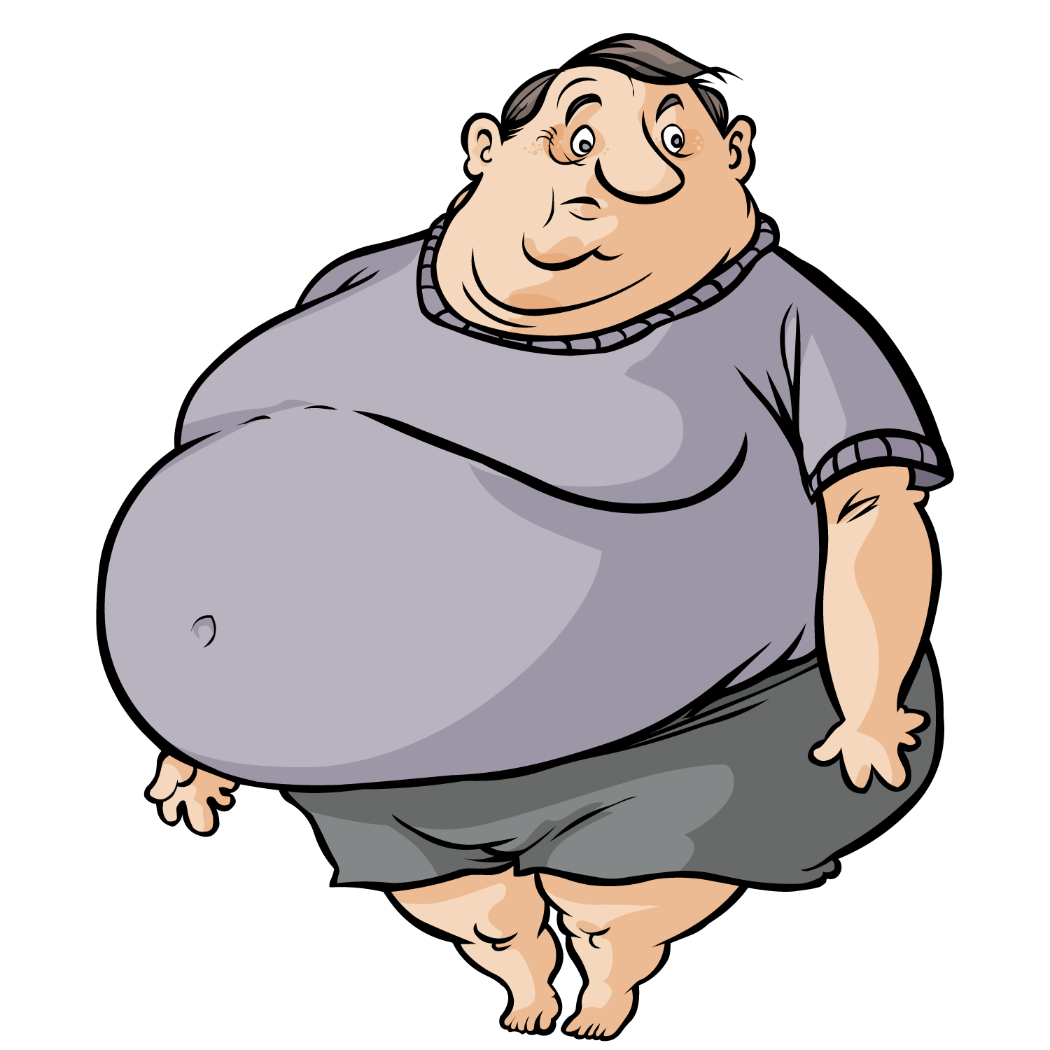 A cartoon of a man with a very large belly