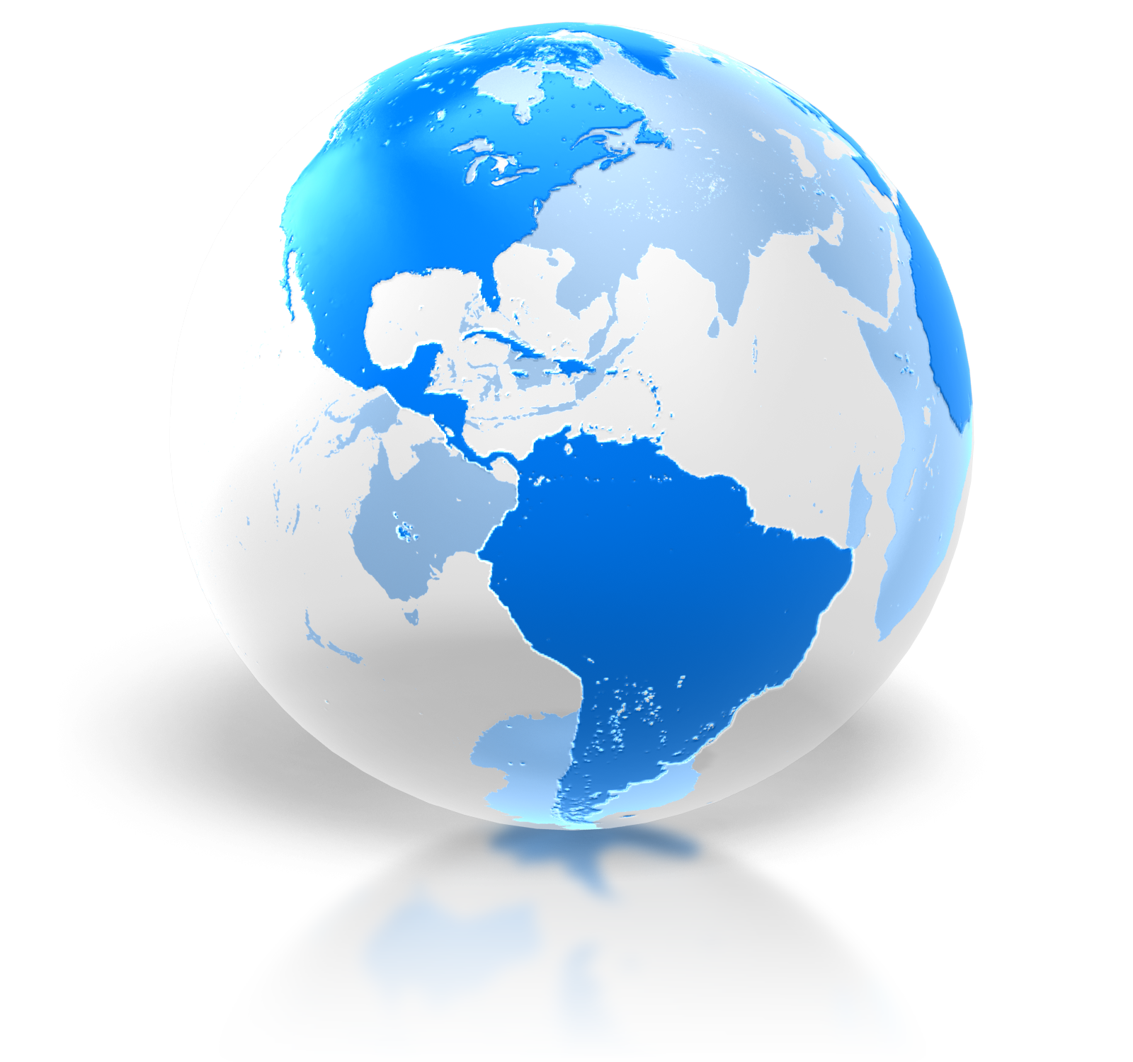 A blue and white globe on a white background