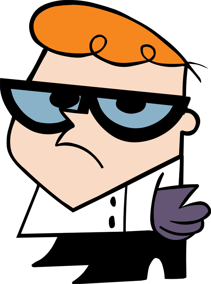 Dexter from dexter 's laboratory is wearing glasses and a glove.