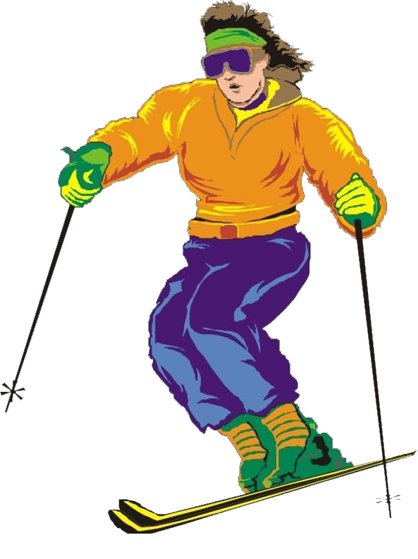 A cartoon of a person skiing down a slope