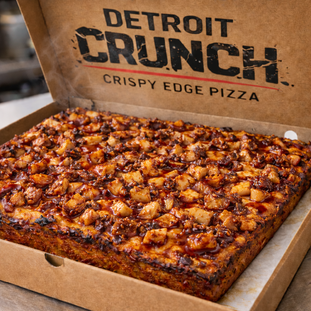 Hot Honey BBQ Chicken Crunch Slab™
Detroit-style pizza in a box, topped with diced ingredients and crispy edges.