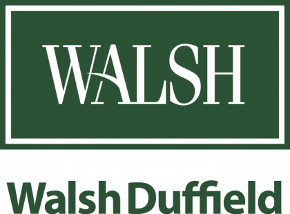 The walsh dufffield logo is green and white.