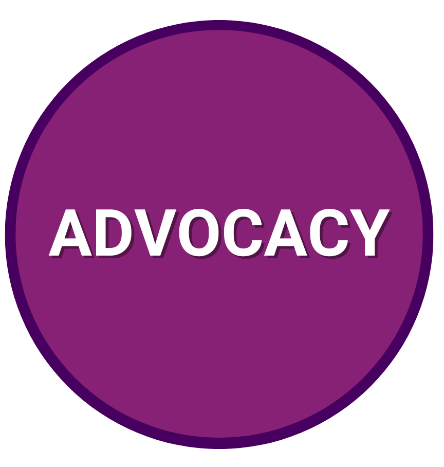 A purple circle with the word advocacy on it