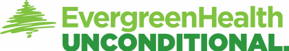 The logo for evergreen health unconditional has a green tree on it