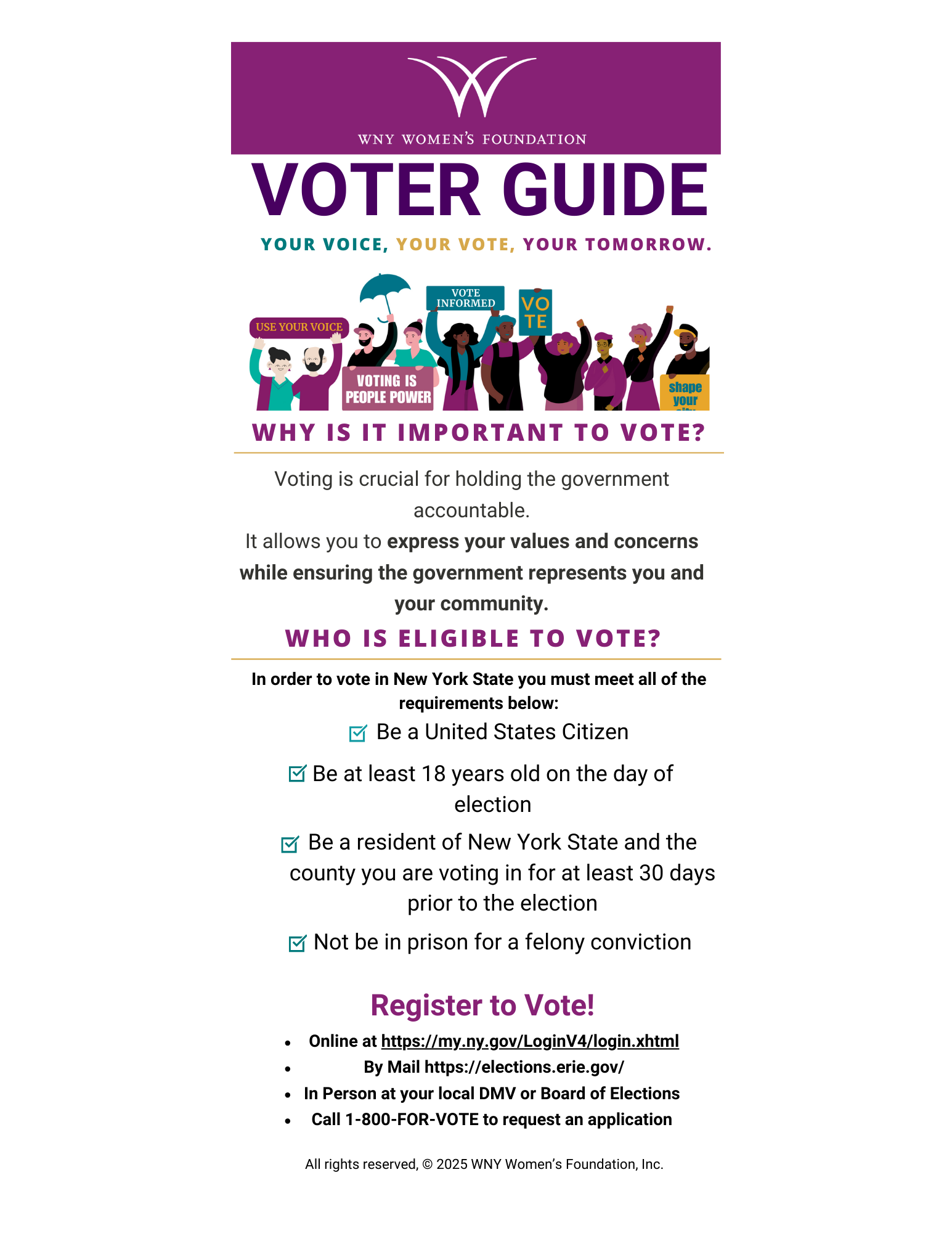 A poster for the 2025 voter education guide.