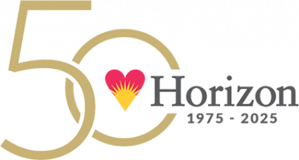 A logo for the 50th anniversary of horizon 1975 - 2025