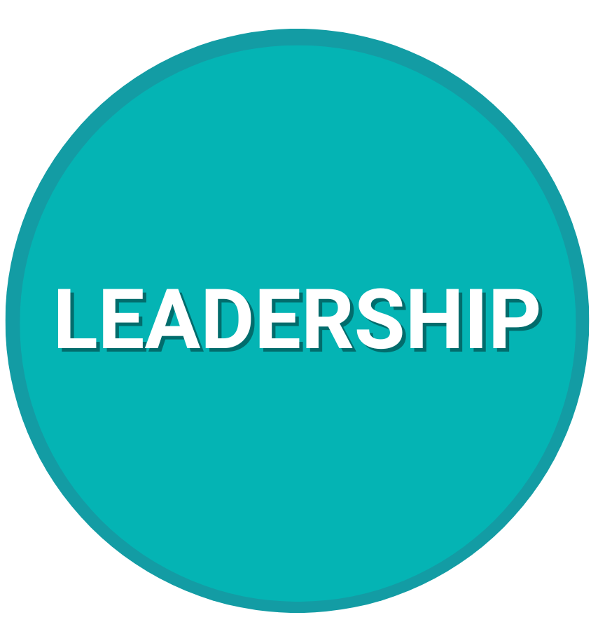 A blue circle with the words leadership on it