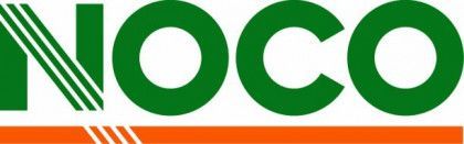 A green and orange logo for a company called noco.