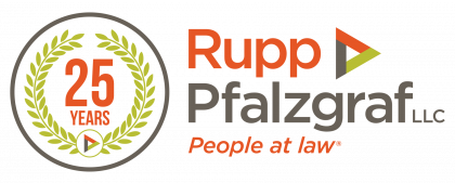 The logo for rupp pfalzgraf llc is a 25 year anniversary logo.