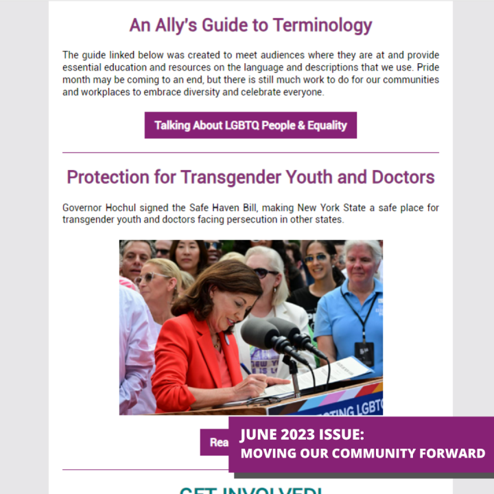 An ally 's guide to terminology with a picture of a woman speaking into a microphone