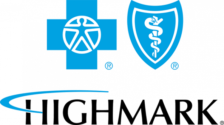 The logo for highmark is a blue cross and shield with a caduceus on it.