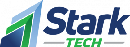 A blue and green logo for stark tech