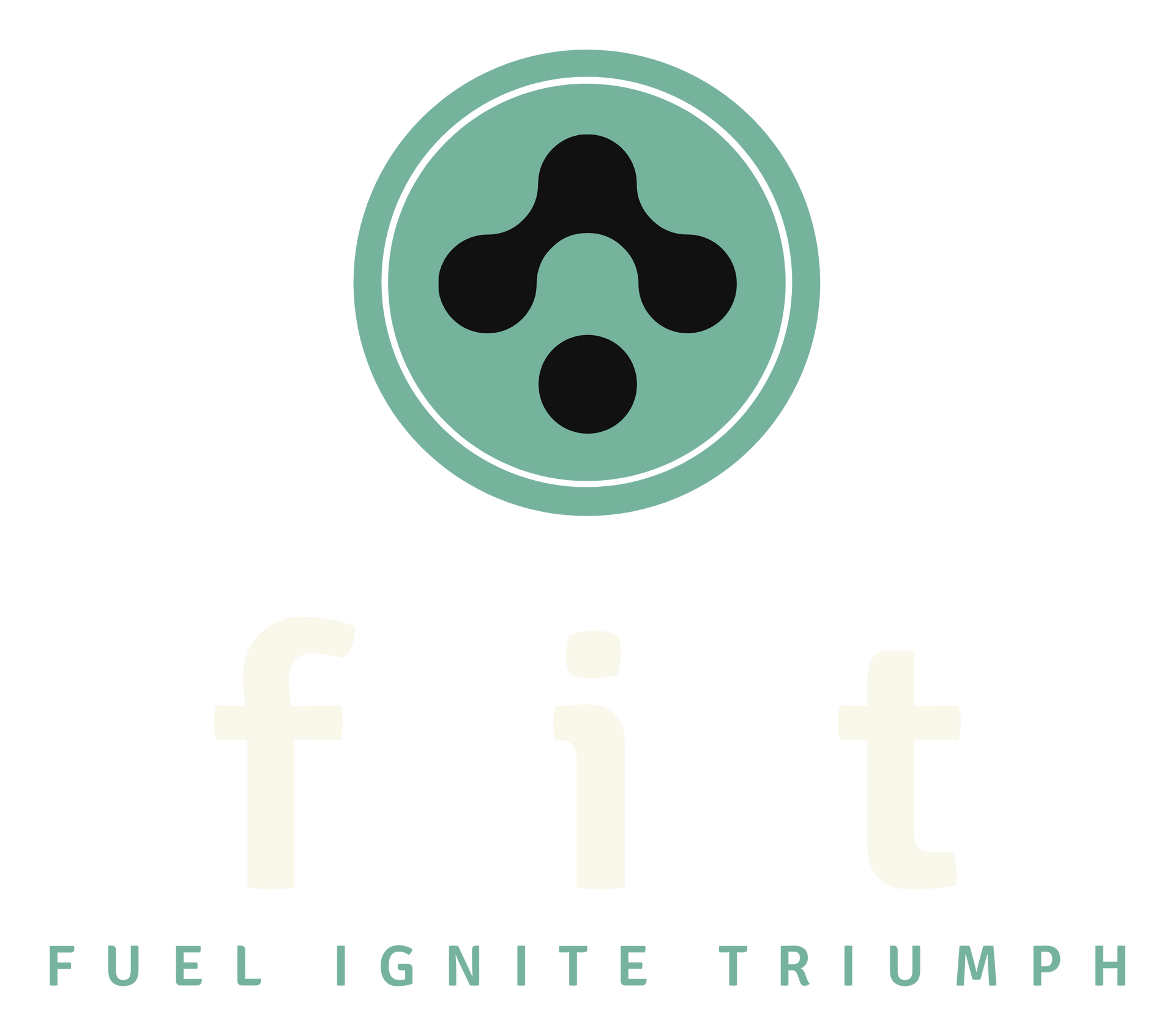 Green circular logo with black abstract figure above the words “Fuel Ignite Triumph”