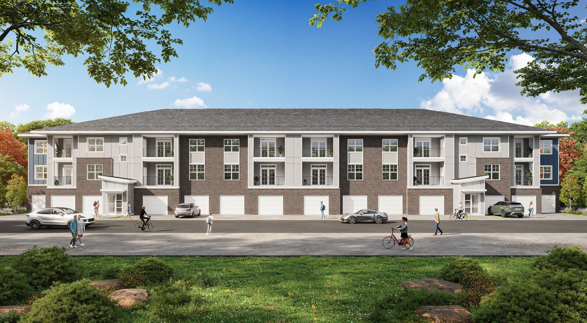 An artist 's impression of a row of apartment buildings.