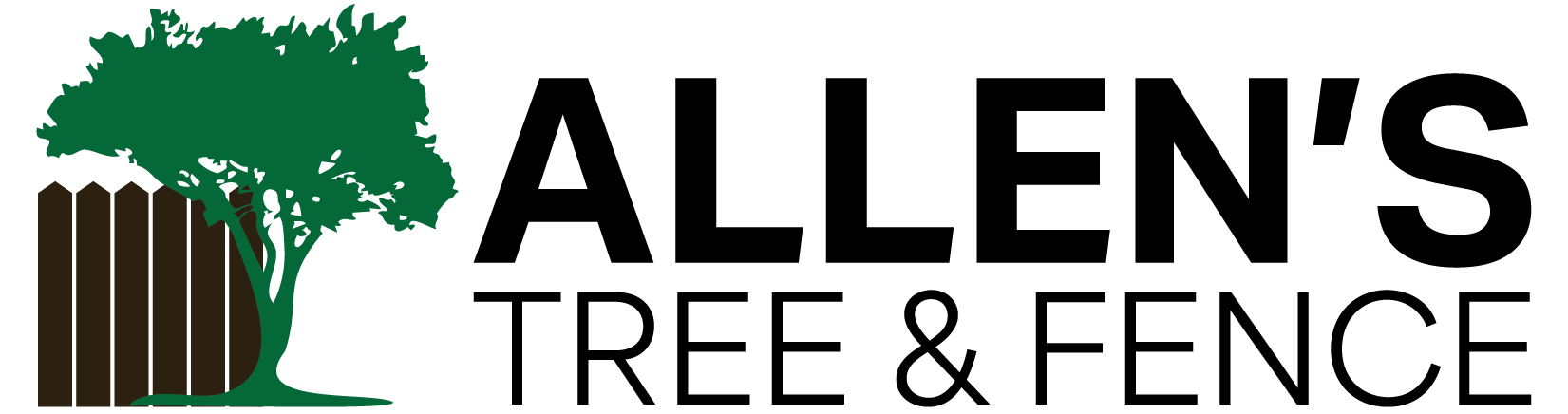 Logo for Allen's Tree & Fence: a fence and tree in green and brown, with the company name in black text.