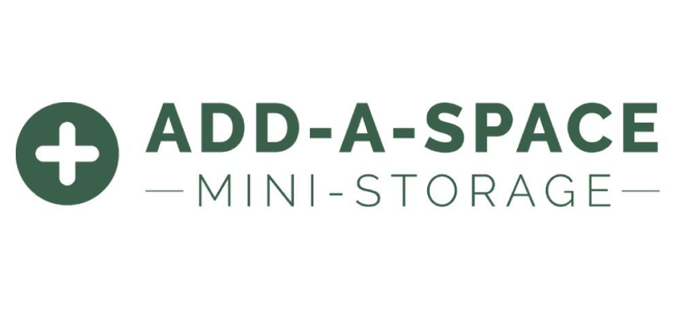 Logo for Add-A-Space Mini-Storage with a dark green plus sign icon next to the green text.