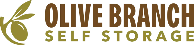 Logo for Olive Branch Self Storage featuring an olive branch icon next to brown and green text.
