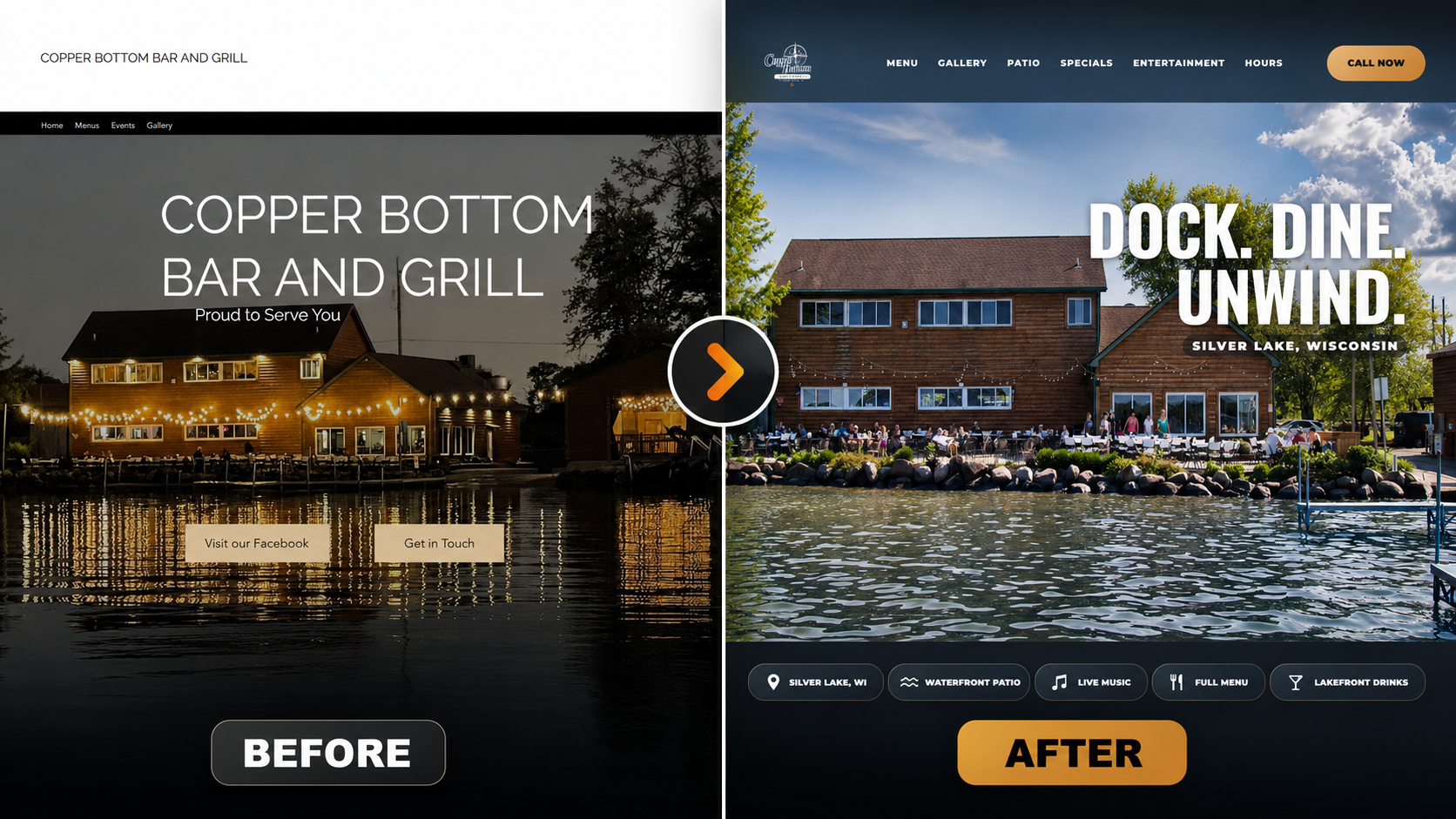 Copper Bottom website before and after transformation