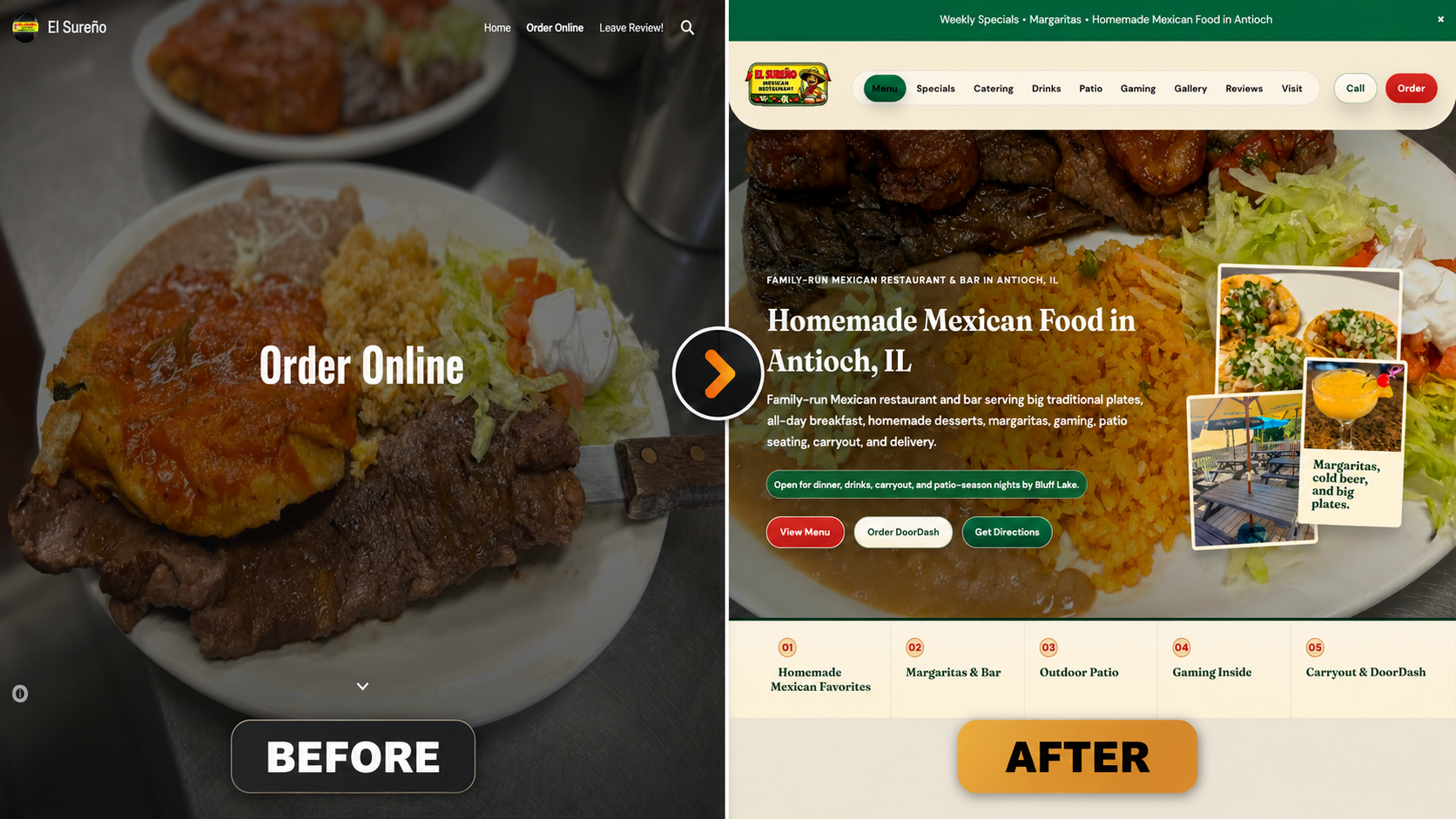 El Sureño website before and after