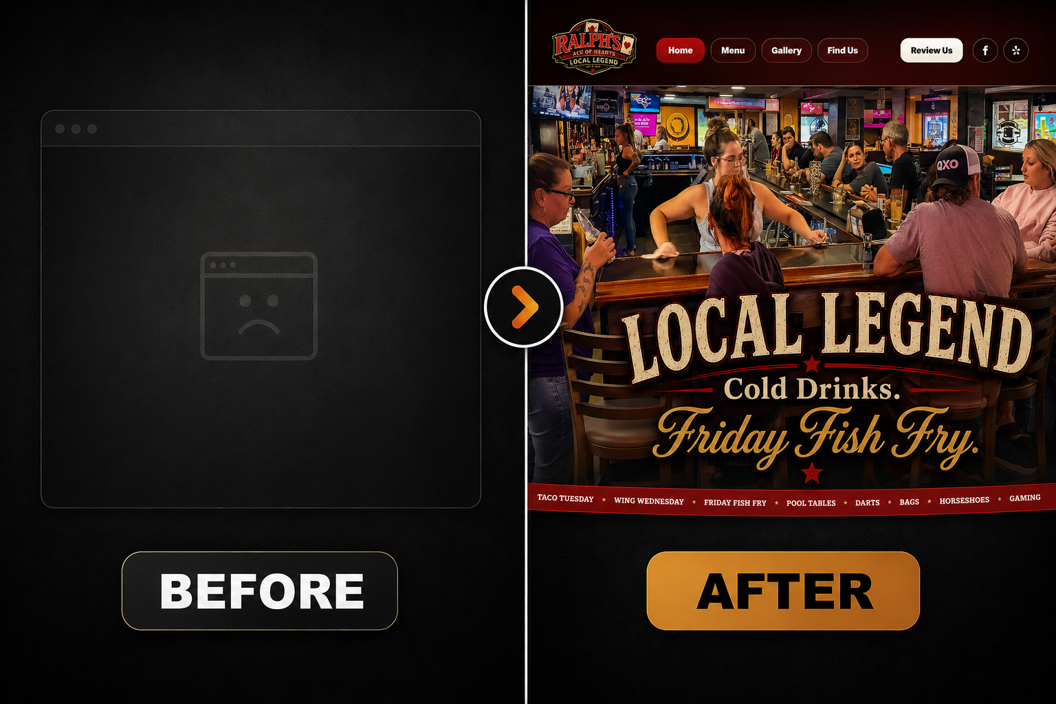 Ralph's Ace of Hearts website before and after