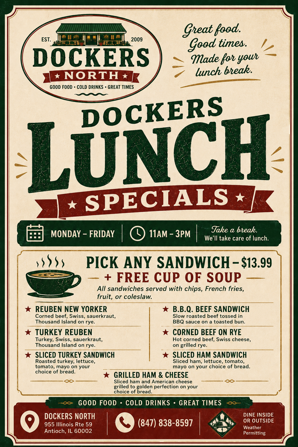 Dockers North lunch specials flyer